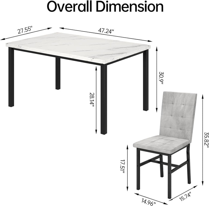 Dining Room Table Set 5 Piece Dining Table Set Marble Dining Table 4 Chair Dining Table Set for Kitchen Living Room Breakfast Small Spaces (White & Grey)