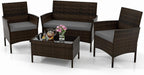 4 Piece Patio Furniture Set, Outdoor Rattan Conversation Set with Loveseat, Wicker Chairs, Tempered Glass Coffee Table, Wicker Patio Set for Backyard, Porch (Grey)