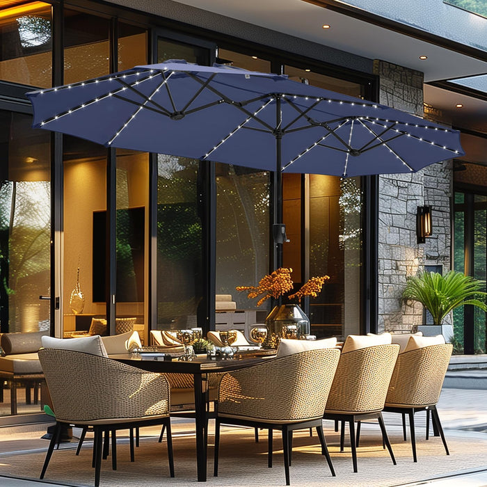 13Ft Patio Umbrella with Led Lights, Rectangle Outdoor Umbrella