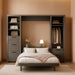 Queen Size Murphy Bed with 1 Closet,3 Drawers and 3 Open Shelves,Wood Folding Murphy Wall Bed (Grey)