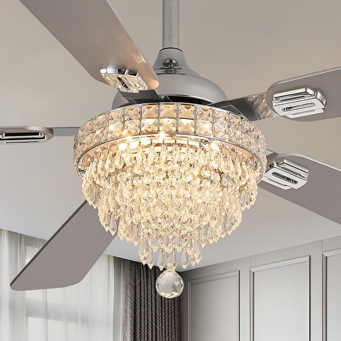 52" Crystal Chandelier Ceiling Fan with Lights - (Glam, Chrome)