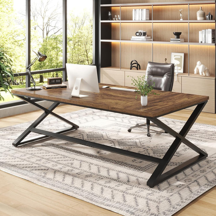 Large Desk for Home Office, 78.7" Extra Long Computer Desk Rustic Brown