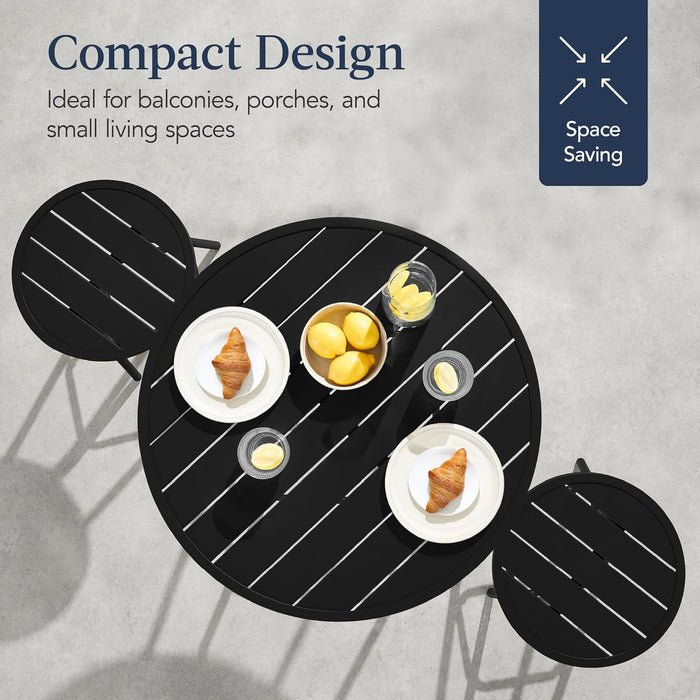 3 Piece Bar Height Patio Bistro Set, Patio Furniture Set, Outdoor round Bar Table, Steel W/Backless Bar Stools - Black