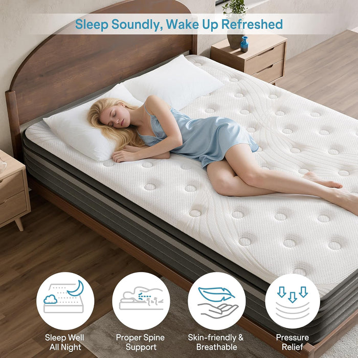 Queen Mattress 10 Inch Hybrid Mattress in a Box, Medium Firm Queen Size Bed Mattresses with Zoned Support, Memory Foam and Pocket Springs for Motion Isolation&Pressure Relief, Certipur-Us