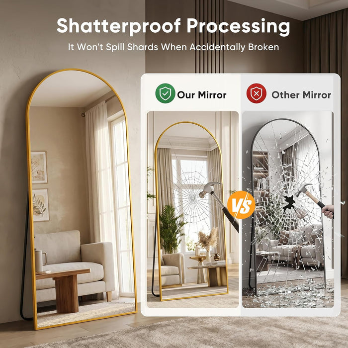 Full Length Mirror, 76"X44" Oversized Full Body Mirror Gold, Arched
