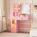 Makeup Vanity Desk with Mirror and Lights, Vanity Table with Charging Station, 2 Open Compartments, 2 Acrylic-Door Cabinets, and RGB Lights Wood Dressing Table for Bedroom