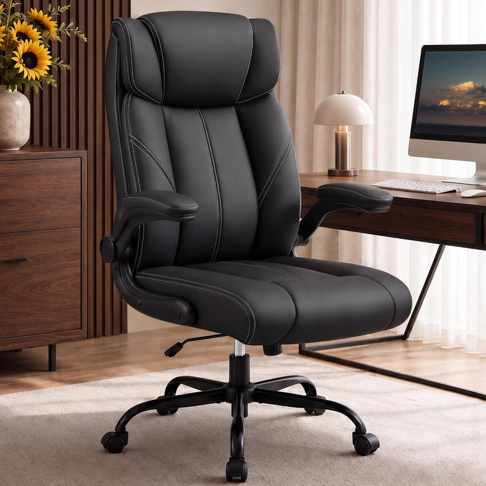 Office Chair, Leather Ergonomic Computer Desk Chair with Rocking