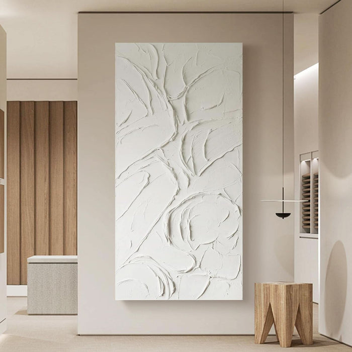 Abstract Textured Wall Art Hand Painted White Canvas Modern Oil Painting 58X29 Contemporary Minimalist Large Artwork Horizontal/Vertical Wall Decor