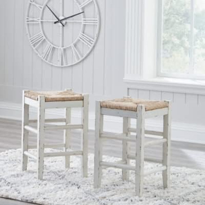 Mirimyn Farmhouse 23.63" Counter Height Bar Stool with Woven Wicker Seats, 2 Count, White & Light Brown
