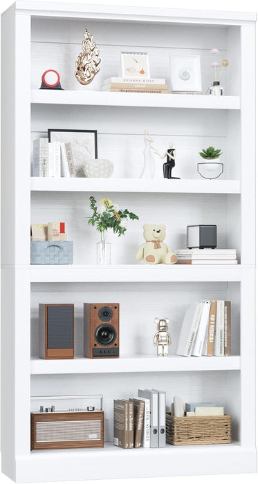 White Durable Five Tier 71Inch Adjustable Bookcase