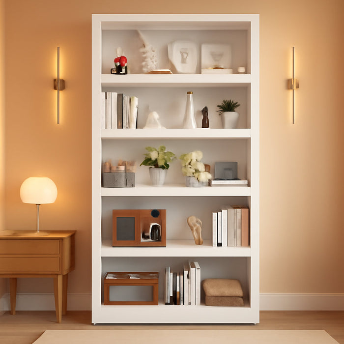 White Durable Five Tier 71Inch Adjustable Bookcase