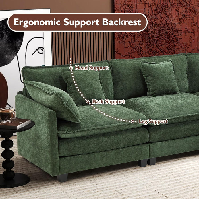 111.4Inch L Shaped Green ChenilleTextured Sectional Sofa