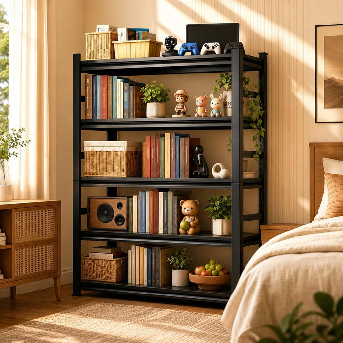 Metal Bookshelf, 5-Tier Adjustable Industrial Bookcase with Anti-Tip Kit | 2500LBS Boltless Steel Storage Shelves for Living Room, Bedroom & Home Office, 36"W X 16"D X 72"H