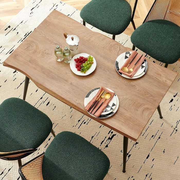 Modern Kitchen Dining Table Set for 4, 5 Pieces Wooden Breakfast Dining Table Set with 4 Upholsetered Boucle Dining Chairs Rattan Backrest,Metal Legs for Dining Room,Living Room