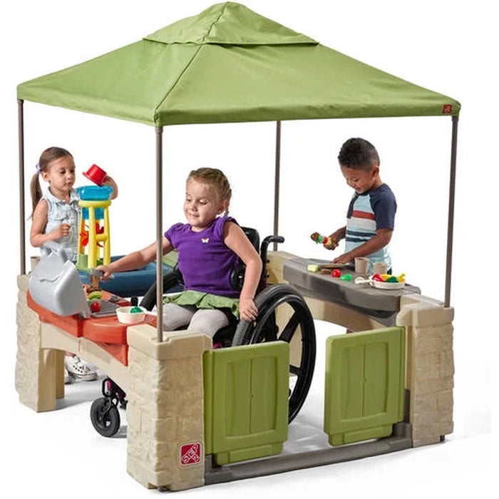 All-Around Playtime Patio with Canopy with 16 Play Accessories Playhouse Kids Outdoor Toys