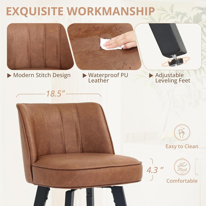 360 - Degree Swivel Bar Stools Set of 3, 26" Counter Height Bar Stools with High Back and Wood Legs, Morden Faux Leather Upholstered Barstools for Kitchen Counter - ShipItFurniture