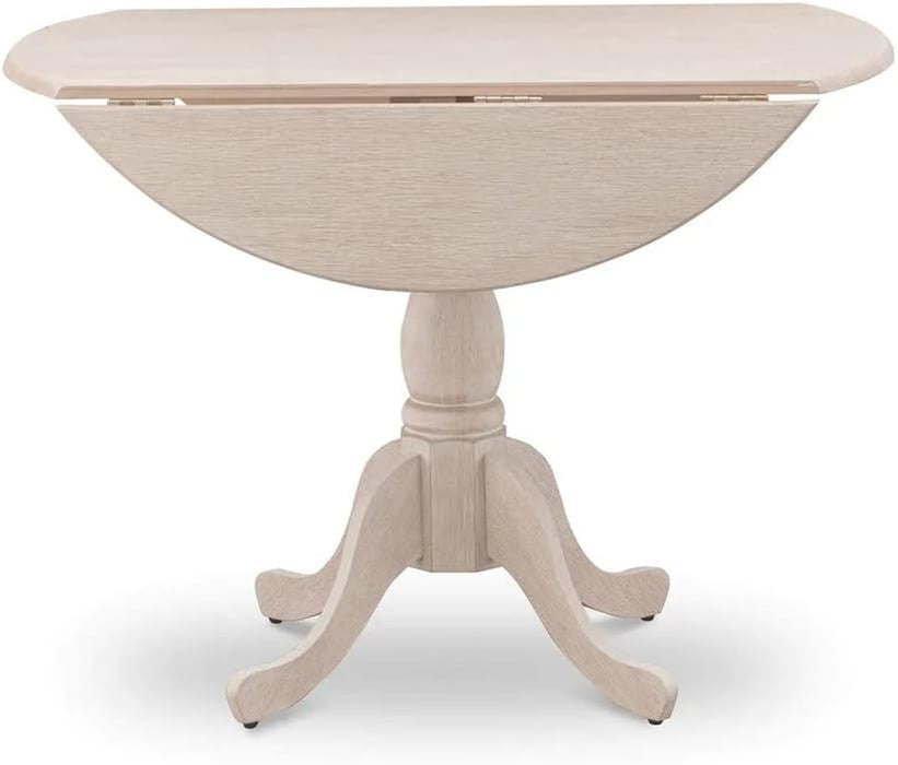 DMT-ABC-TP Dublin Kitchen Dining Table - a round Wooden Table Top with Dropleaf & Pedestal Base, 42X42 Inch, Wirebrushed Buttercream | Kitchen