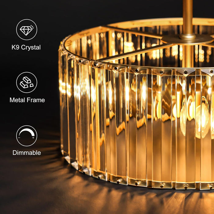 Gold Crystal Chandelier, Small Modern Semi Flush Mount Ceiling Chandelier Light Fixtures, round Hanging Lighting Fixture for Kitchen Bedroom Hallway Entryway Laundry Room, 3-Light, 11.8 Inch