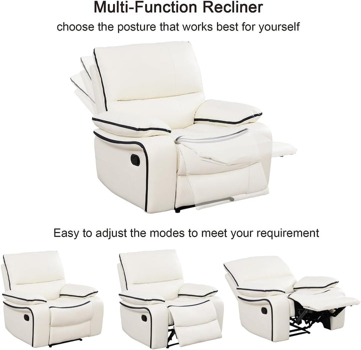 Leather Recliner Sofa Set,Leather Living Room Furniture Set with Storage Console/Cup Holders,Reclining Sofa Set for House/Home Theater(Sofa&Loveseat 2 Pieces，White)