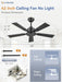 42 Inch Ceiling Fan No Light, Black Ceiling Fan without Lights, Quiet Reversible DC Motor, 6-Speeds, Small Ceiling Fan with Remote for Bedroom, Living Room, Patio, Indoor/Outdoor Use