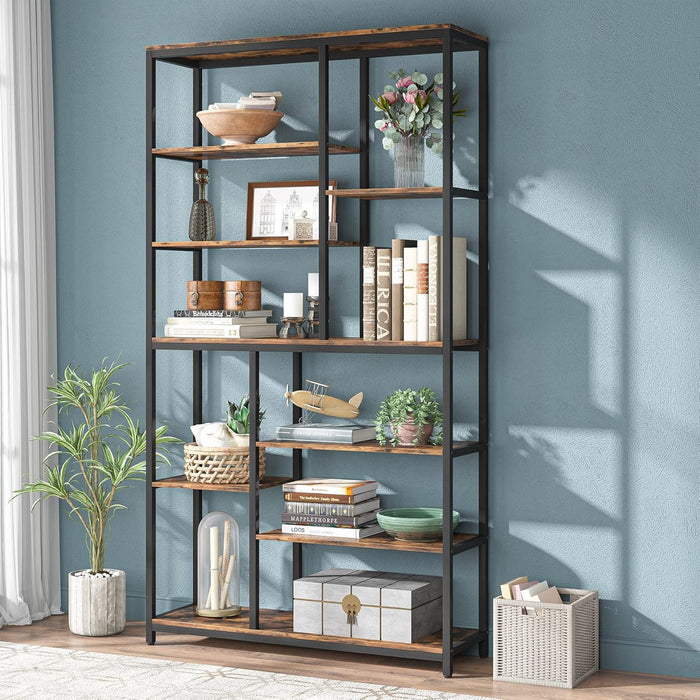 79 Inches Tall Bookshelf Bookcase, 8-Tier Staggered Bookcase, Modern Freestanding Open Book Shelves, Wide Wood Etagere Shelving Unit Display Shelf for Living Room