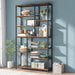 79 Inches Tall Bookshelf Bookcase, 8-Tier Staggered Bookcase, Modern Freestanding Open Book Shelves, Wide Wood Etagere Shelving Unit Display Shelf for Living Room