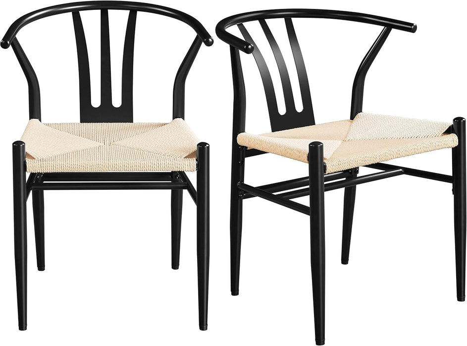 2PCS Weave Chair Mid-Century Modern Dining Chair Rattan Chair Weave Dining Chair Armchairs Black Dining Chair Accent Chair for Kitchen, Dining, Living Room Side Chairs Hemp Seat, Black