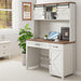Farmhouse 47" Executive Desk, Computer Desk with 2 Drawers, LED Light and Storage Cabinet, Home Office Desk with Hutch, Charging Hub, Workstation for Home Office and Study,Unique White.