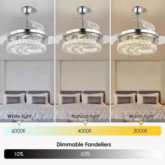 Crystal Ceiling Fan with Lights and Remote, Dimmable Fandelier