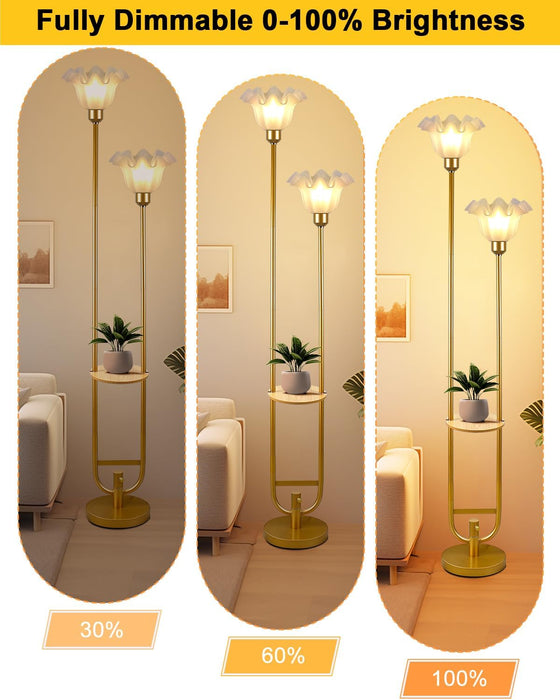 Dimmable Flower Floor Lamp with Table for Living Room, Modern Mid Century Gold Metal Tall Standing Lamp with 5Lbs Heavy Base for Bedroom/Sofa Beside/Corner Decor (Bulb Included)