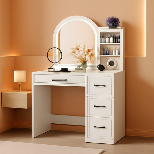 White Vanity Desk With Professional Lighted Mirror