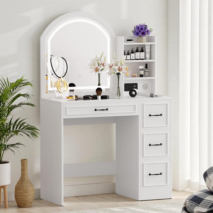 White Vanity Desk With Professional Lighted Mirror
