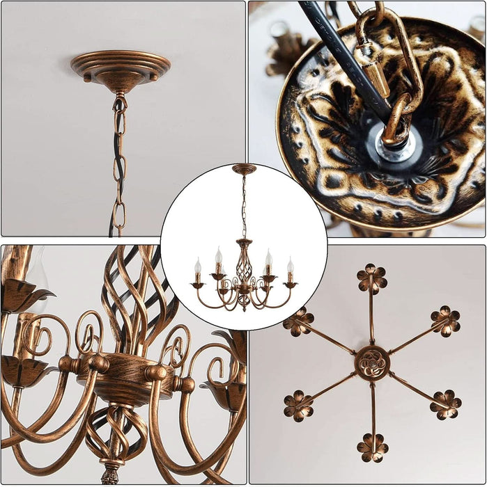 Farmhouse Chandelier Bronze, Rustic 6 Light French Country Iron Pendant Light Fixture, Vintage Metal Chandelier for Dining Room Kitchen Living Room Bedroom Hallway, E12 Base