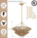 Modern Farmhouse Chandelier for Dining Room, 5-Lights Gold Chandelier for Entryway, Hand-Woven Rattan Pendant Light for Bedroom Kitchen Living Room