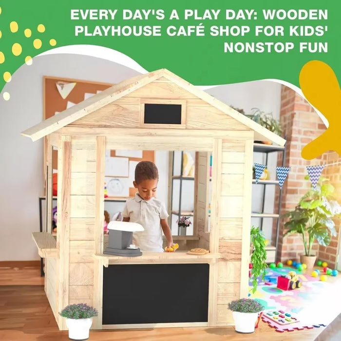 Wooden Outdoor Playhouse, Indoor/Outdoor Playhouse Working Doors with Wooden Floor, Easy Assembly Playhouses