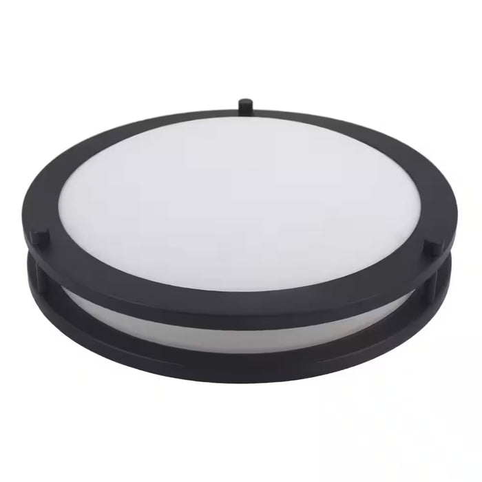 Flaxmere 12 In. Matte Black Dimmable Integrated LED Flush Mount Ceiling Light with Frosted White Glass Shade