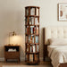 6‑Tier Rotating Bookshelf, Solid Rubber Wood 360° Revolving Bookcase with Lockable Casters, Space‑Saving Tall Storage Shelf for Living Room Bedroom Home Office, Walnut, 17.3"D×17.3"W×78.5"H