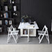 Folding Dining Table with Storage, Kitchen Table for Small Spaces | Foldable, Drop Leaf, Movable, 4 Wheels, Space Saving, Extendable, Marble Texture Top, for Apartment Kitchen Living Room White