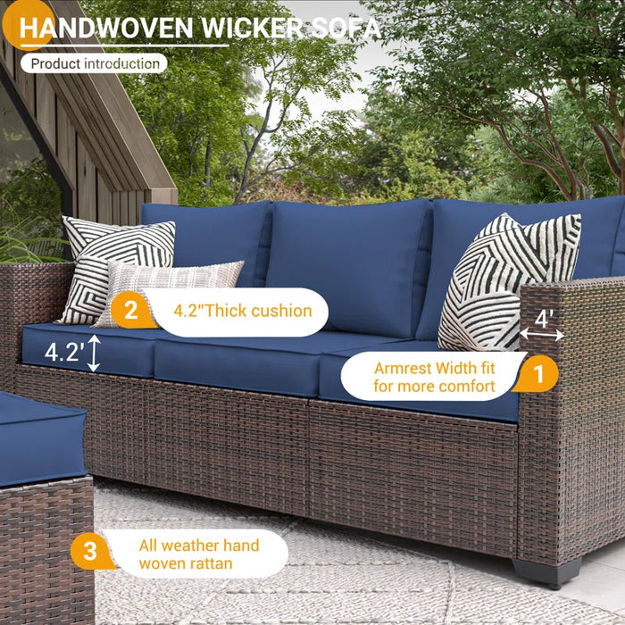 Wicker Sofa Seating Group with Storage Deck Box and Ottomans