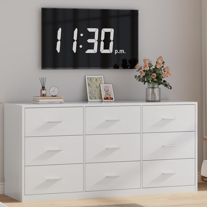 Dresser for Bedroom with 9 Drawers, 14.2"D X 59.1"W X 29.5"H, White