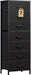 Black Tall Dresser for Bedroom, 7 Drawer Dressers & Chests of Drawers, Fabric Dresser for Closet, Living Room, Night Stand with Metal Frame, Storage Tower with Fabric Bins, Wood Top