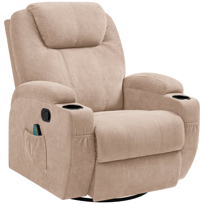 Recliner,Modern Fabric Rocking Chair with Massage,360 Degree Swivel Single Sofa Seat with Drink Holder