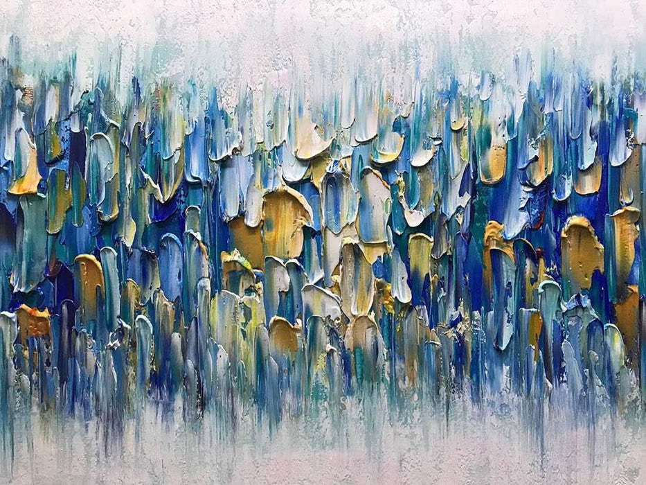 Art,30X60Inch Colorful Knife Painted on Canvas Teal Blue Fantasy Abstract Paintings Seascape Artwork Modern Colorful Acrylic Wall Art Wood inside Framed Ready to Hang