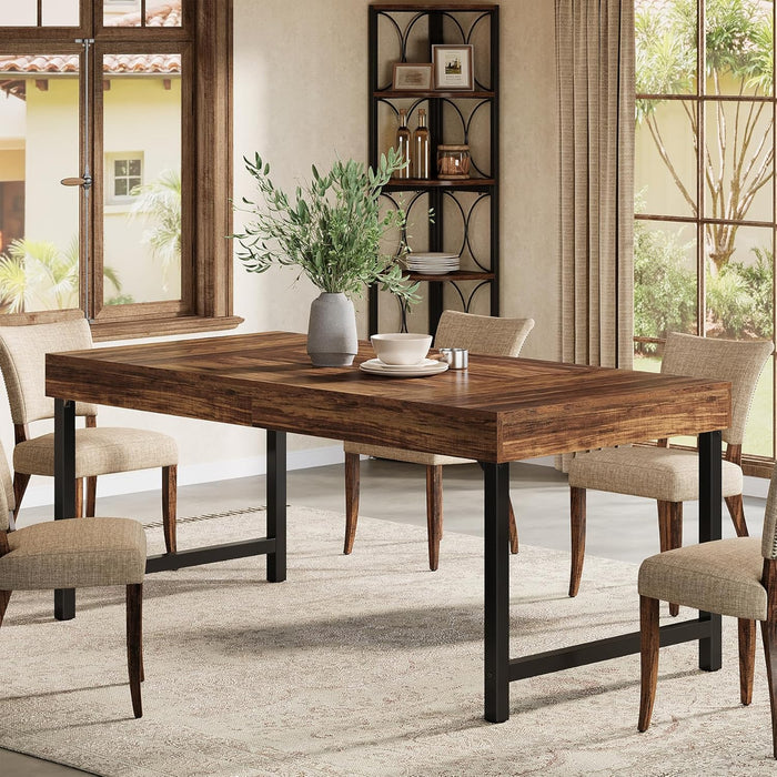 Farmhouse Dining Table for 4-6 People, 55 Inches Industrial Rectangular Kitchen Dinner Table with Heavy-Duty Metal Legs for Home, Dining Room, Small Space, Walnut