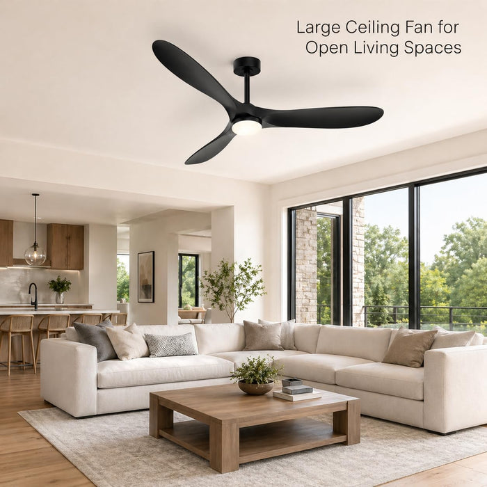 Modern 60 Inch Black Ceiling Fan With Remote Control