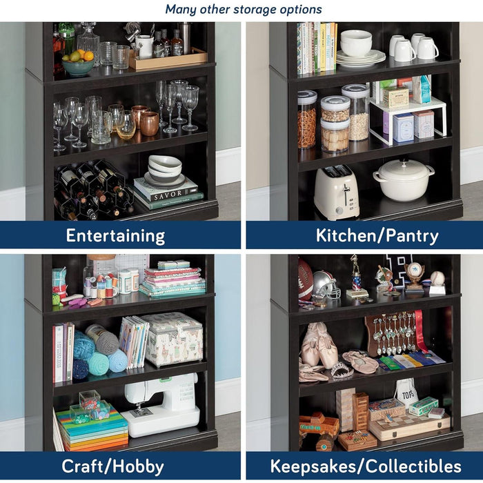 Miscellaneous Storage 5 Bookcase/Book Shelf, L: 35.28" X W: 13.23" X H: 69.76", Estate Black