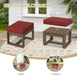 Natural Cedar Outdoor Patio Ottomans with Removable Cushions, Set of 2, Real Wood Footrests for Deck, Porch, Balcony, and Backyard, Brownish/Red