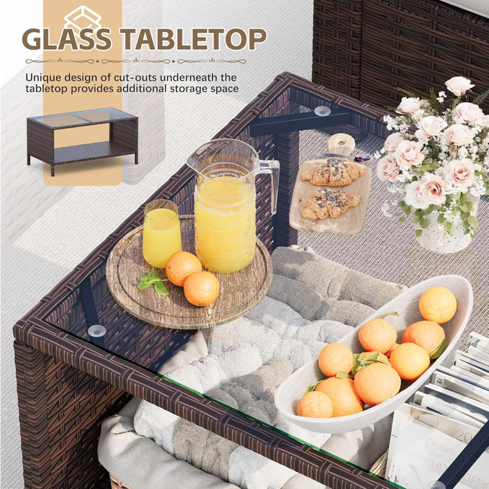 4 Pieces Patio Furniture Sets Rattan Chair Wicker Conversation Sofa Set, Outdoor Indoor Backyard Porch Garden Poolside Balcony Use (Beige)