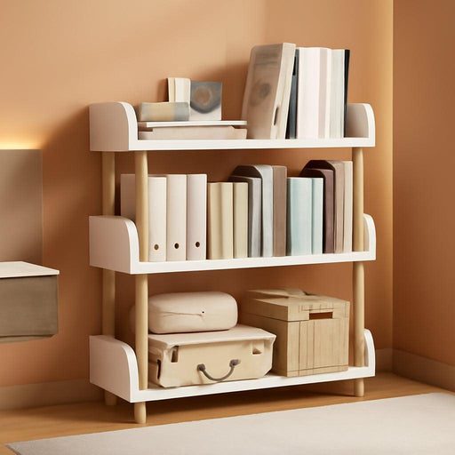 3-Tier Wooden Open Bookcase - Modern Display Bookshelf with Top Edge and Solid Wood Frame for Home and Office, Storage Cabinet, Warm White