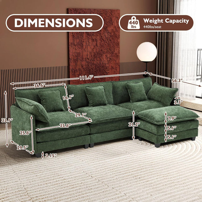111.4Inch L Shaped Green ChenilleTextured Sectional Sofa